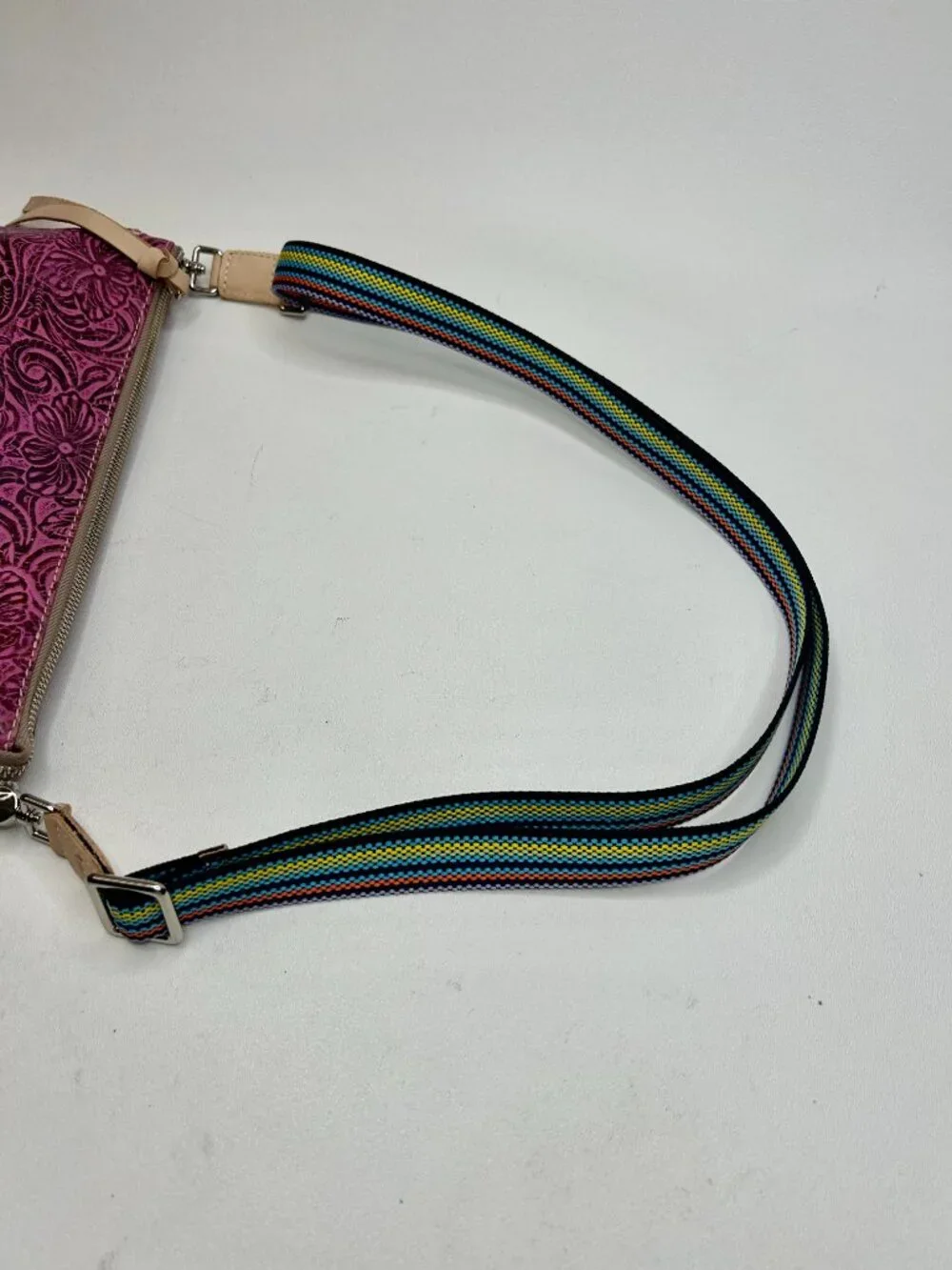 CONSUELA Mena Downtown Women's Fuchsia Tooled Leather Crossbody - Picture 8 of 11
